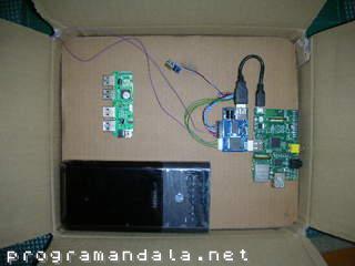 Raspberry Pi, batería y ladrón USB